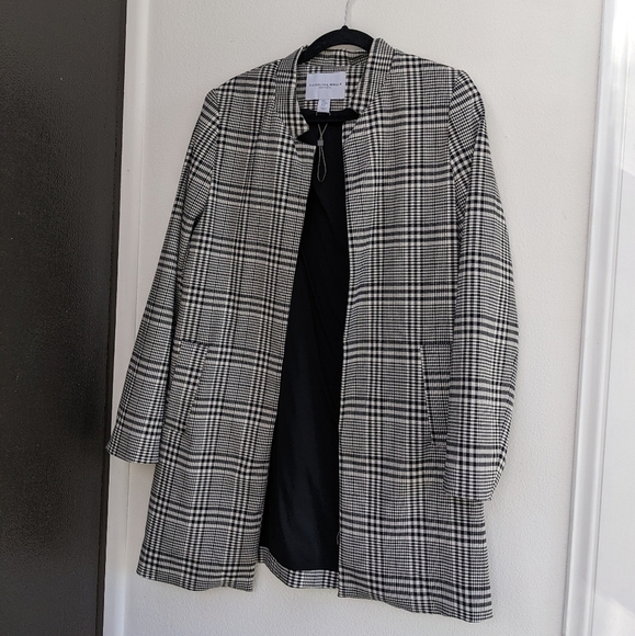 Black and white plaid long jacket M New - Picture 1 of 5